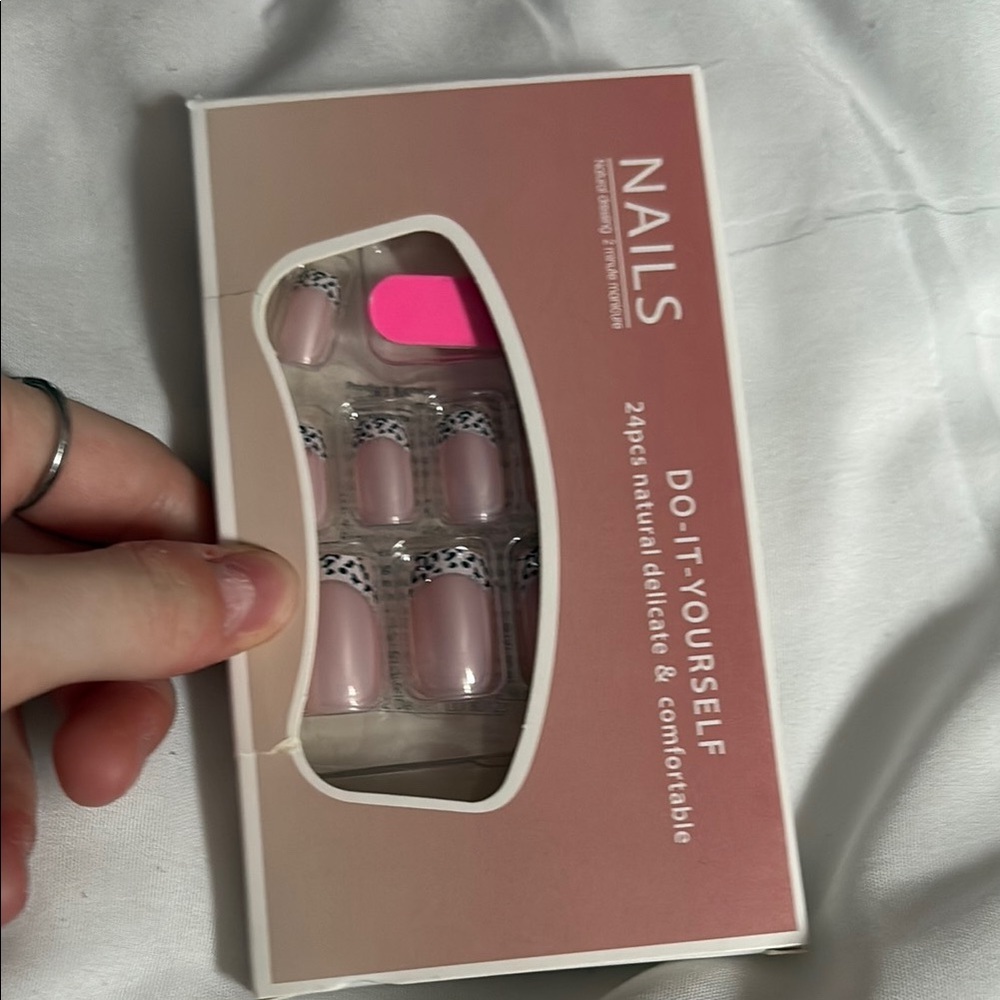 Pink and Black Patterned Press-On Nails